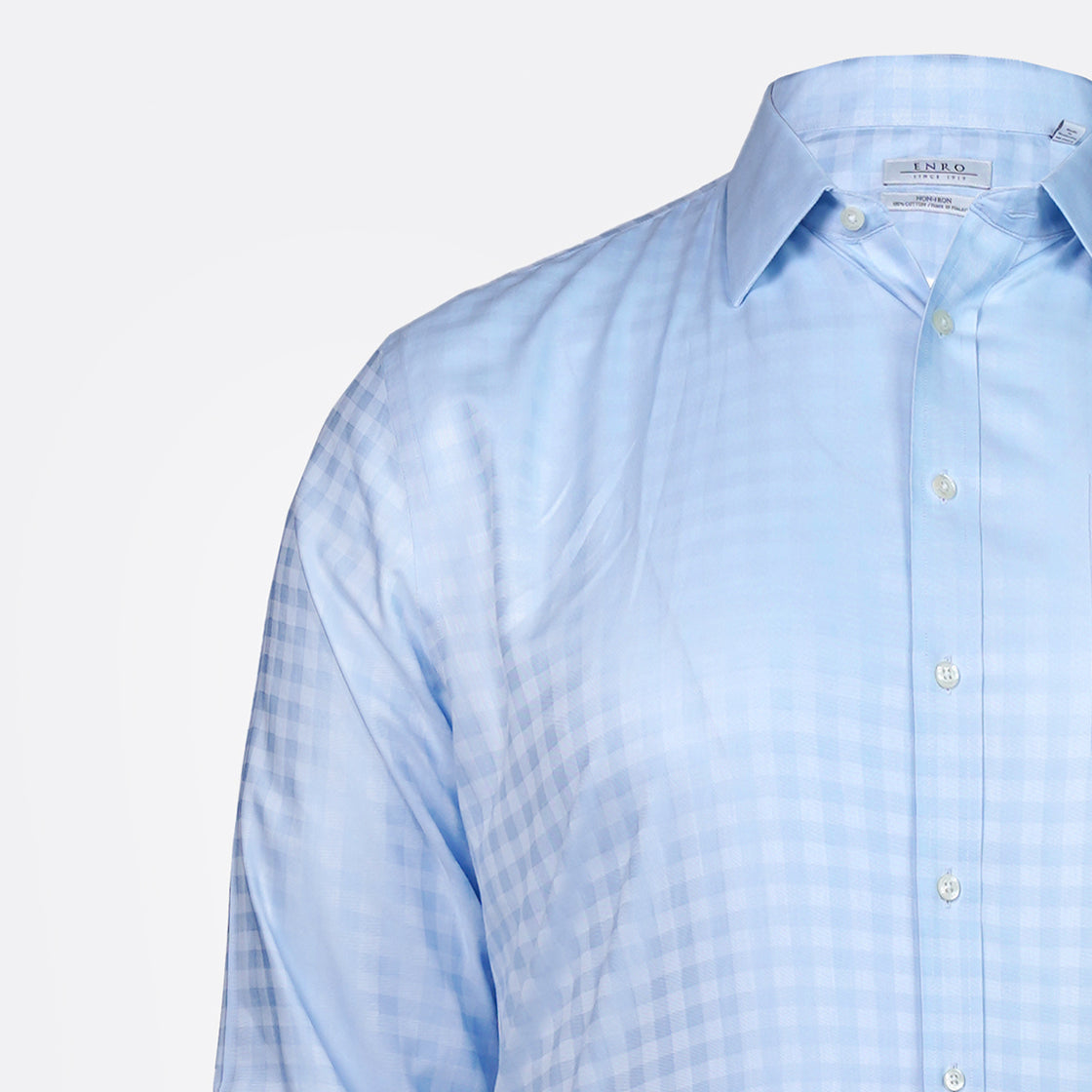 Checkered Pattern Enro Cotton Shirt Blue Closeup