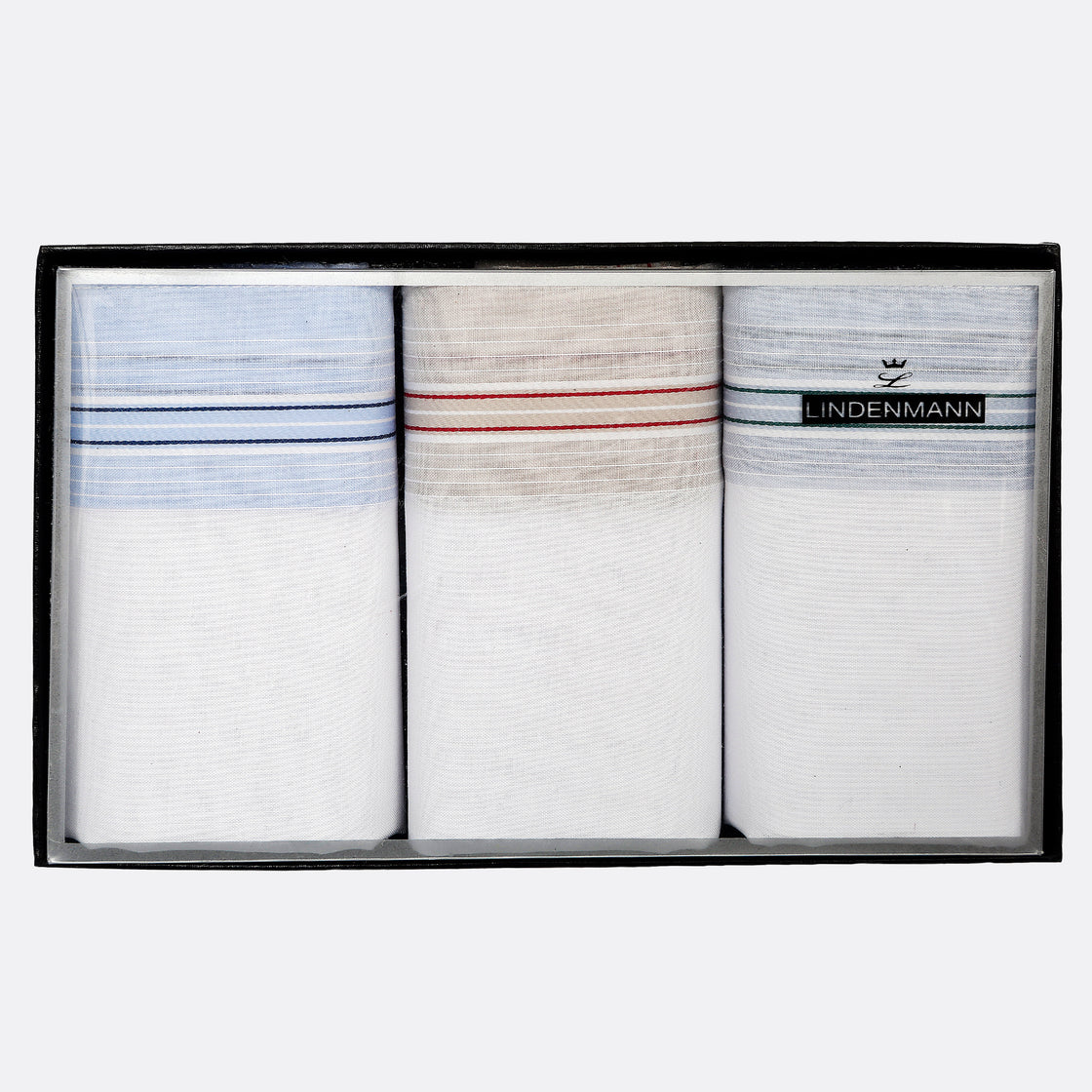 Lindenmann White Striped Cotton Handkerchiefs - Set of 3