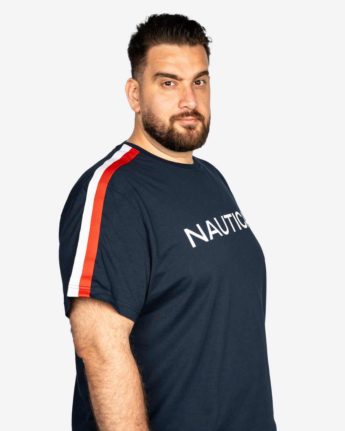 Nautica Crewneck Cotton T-Shirt W/ Branded Shoulder Tape