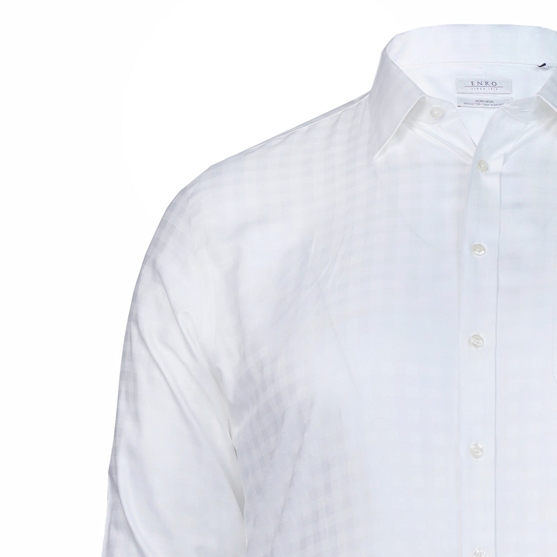 Checkered Pattern Enro Cotton Shirt White Closeup