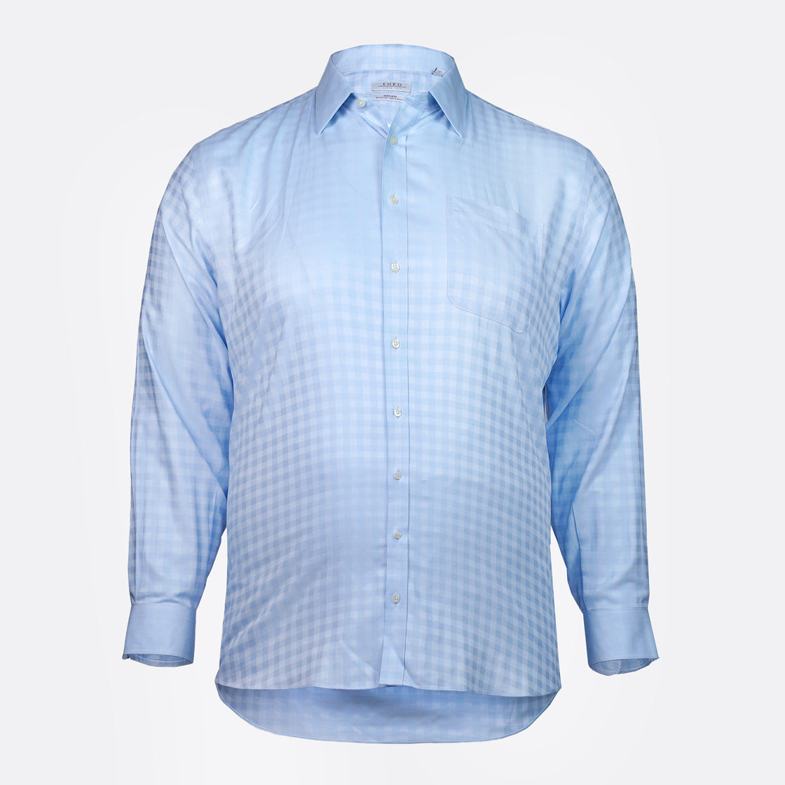 Checkered Pattern Enro Cotton Shirt Blue